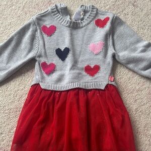 Billieblush Gray Sweater Top with Red Tulle Skirt and Multicolor Heart Accents